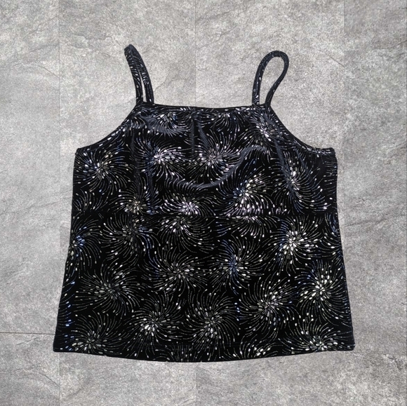Two Roads Tops - Velvet Vintage Crop Tank with Silver Spiral Pattern  Black - Two Roads